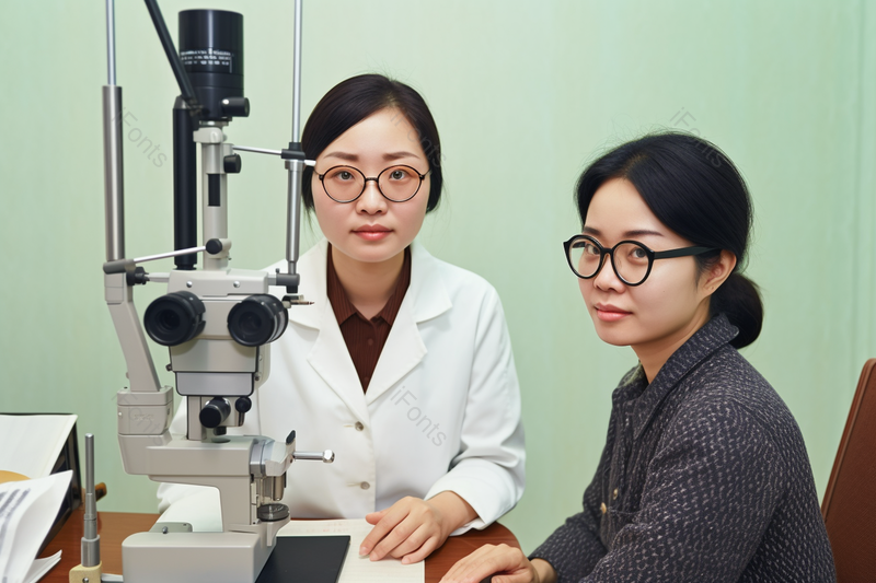 两个人看着镜头检查视力医疗设备,高清,摄影图,摄影图片,图片大全,摄影图免费下载